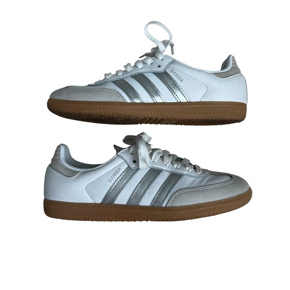 Adidas Cloud White OG Sambas Metallic Silver Sneakers SZ 6 Sporty Casual - Picture 5 of 10
